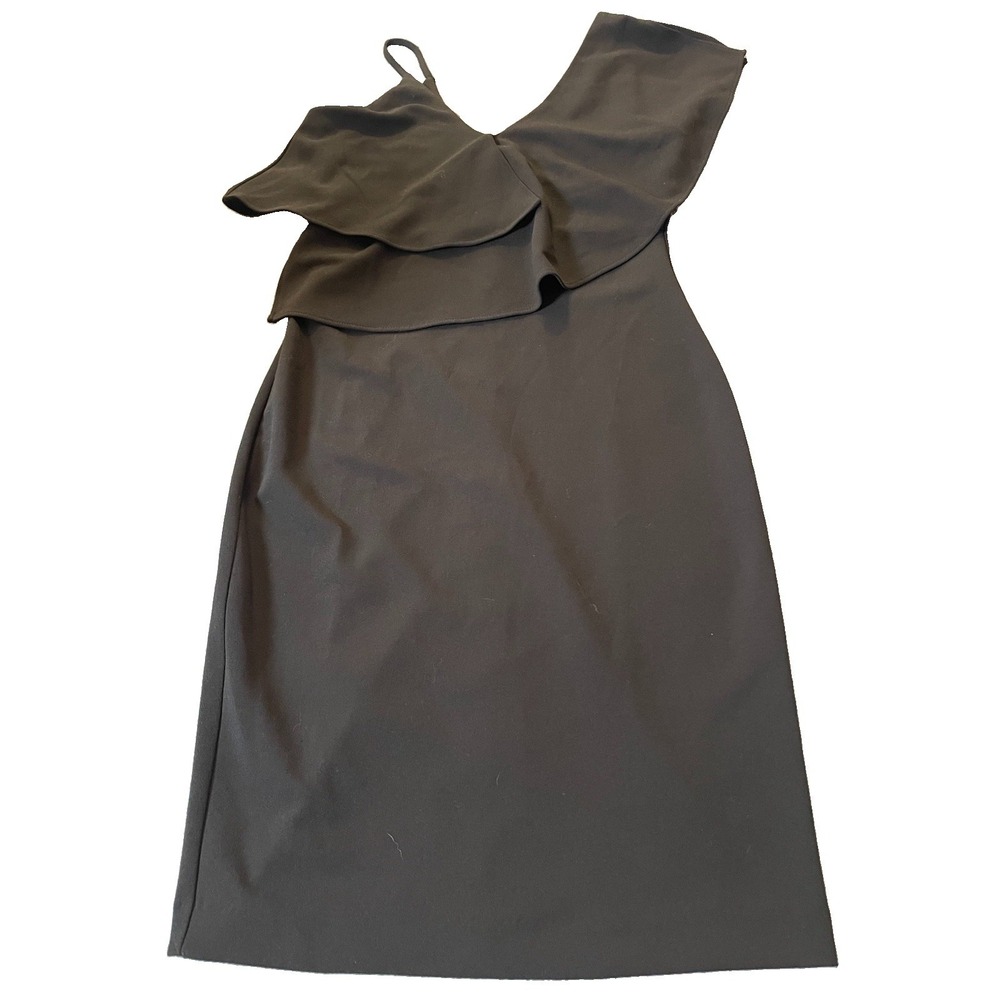 Bebe Asymmetrical Sheath Dress Sz 2 Black Ruffles V Neck Party Clubwear Goth - Picture 4 of 13
